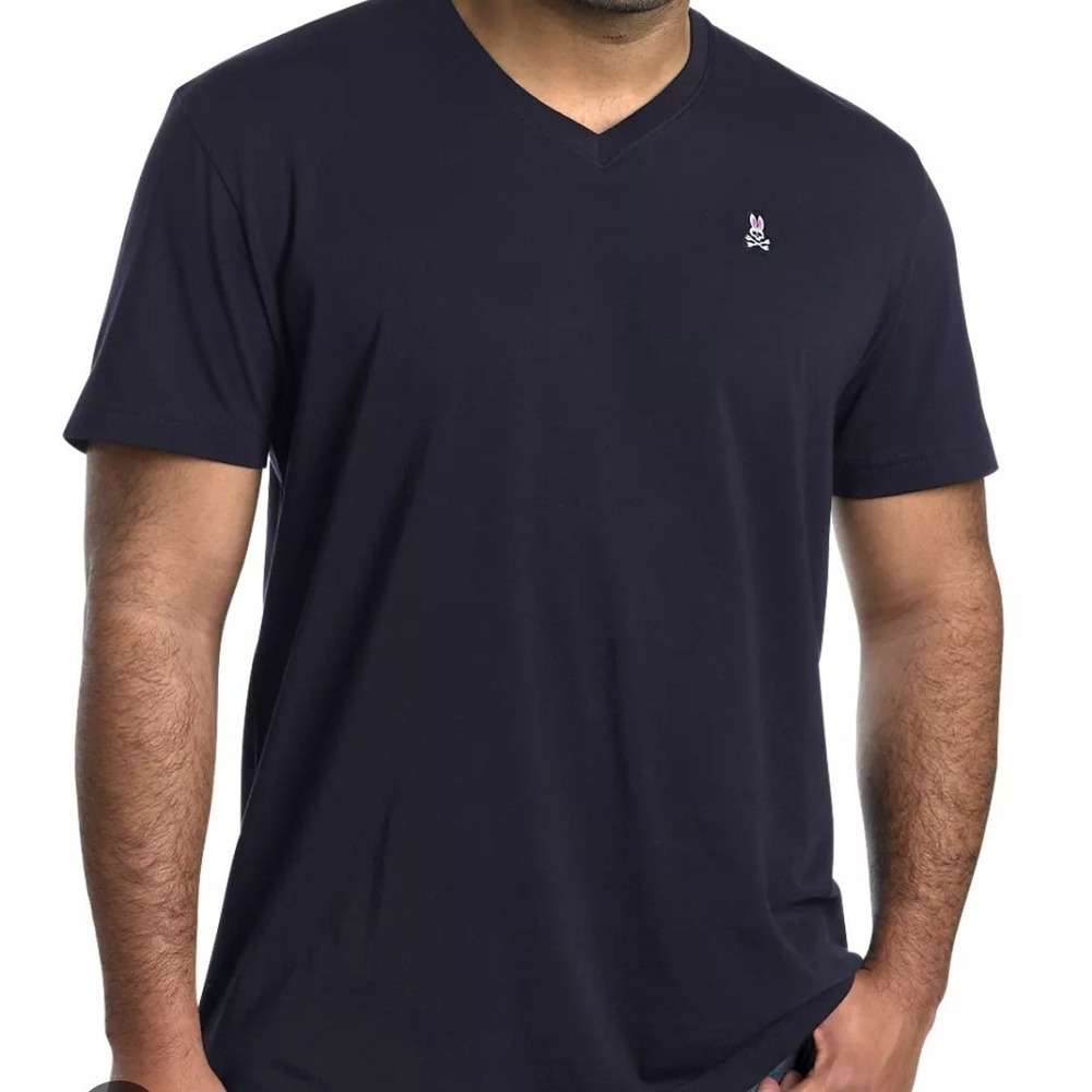 Psycho Bunny T-Shirt Mens 7/XXL Navy Blue V-Neck Pima Cotton Logo Embroidered